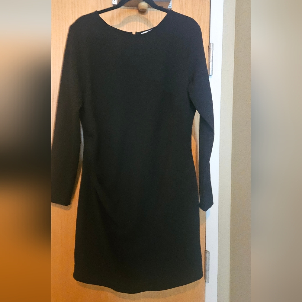 Black Sheath Dress with Long Sleeves and Crew Neck